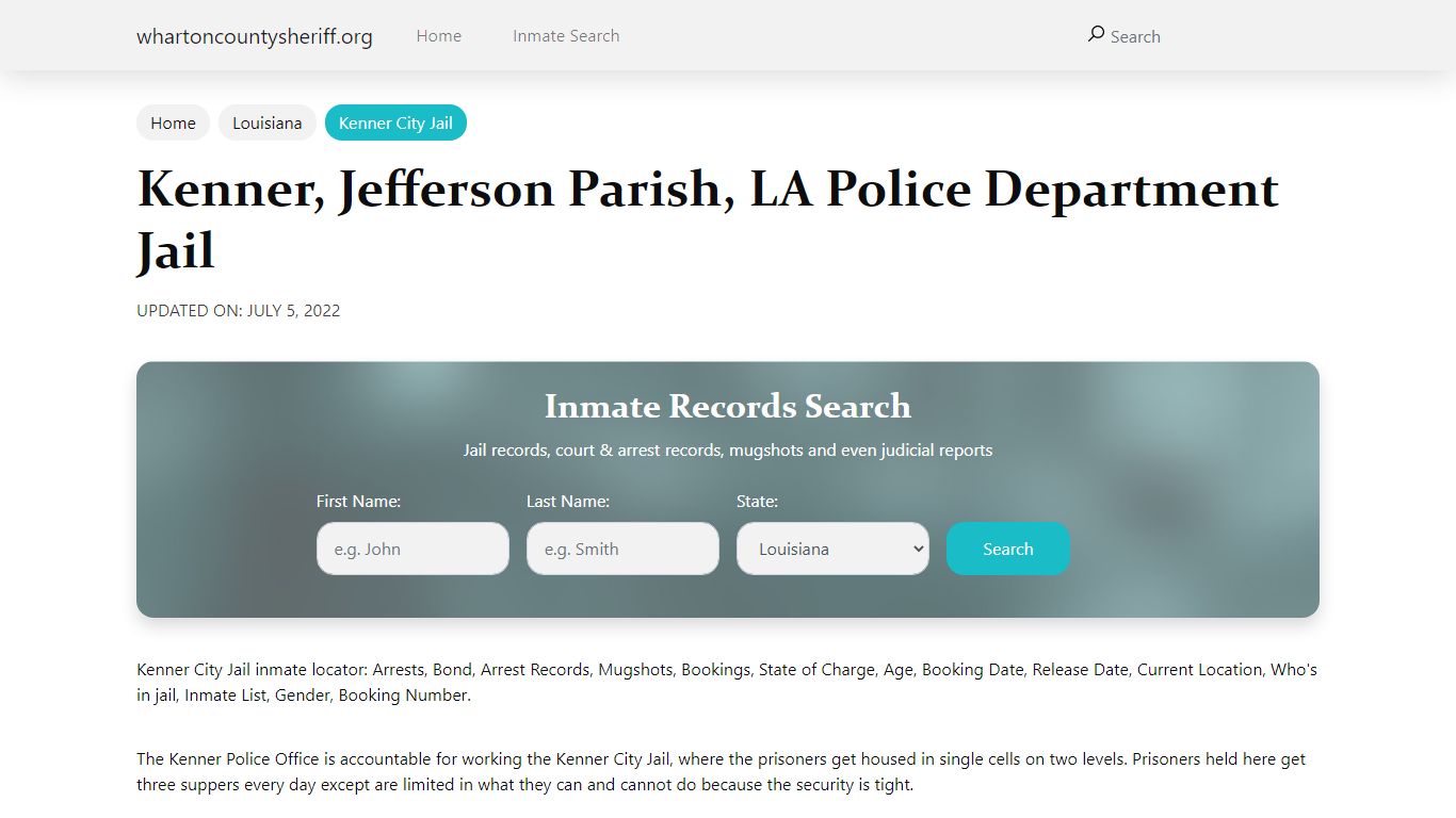 Kenner, LA City Jail Inmates, Arrests